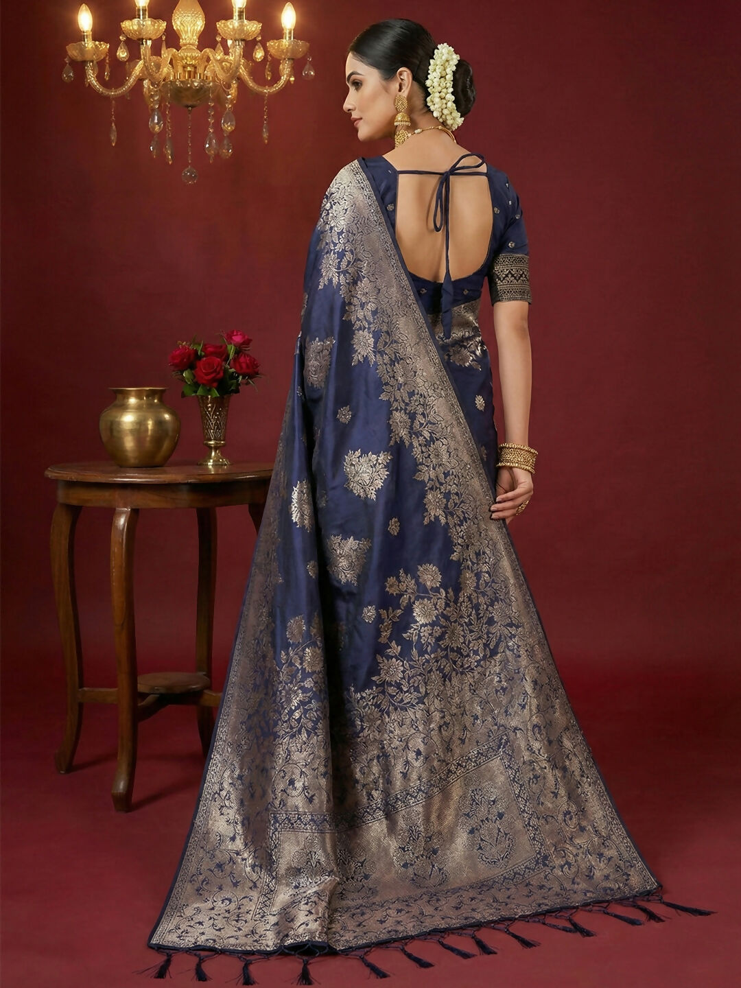 Shree Shyam Fashion Navy Blue Silk Blend Saree