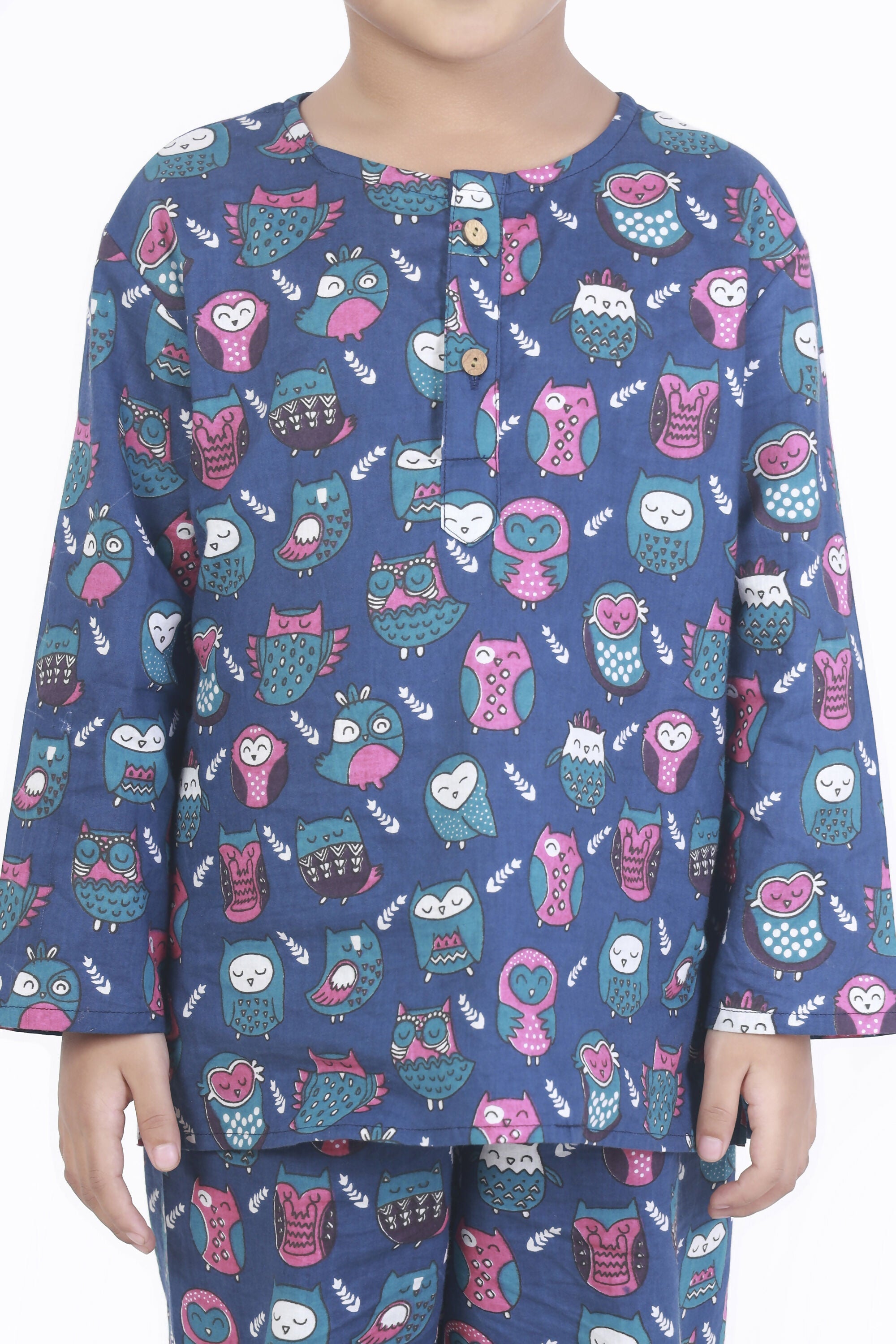 Breathables Kids Cotton Owl Print Co-Ord Night Suit – Navy Blue