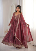 Teeya Creation Brown Crunchy Silk Wedding Wear Embroidery Work Design Gown