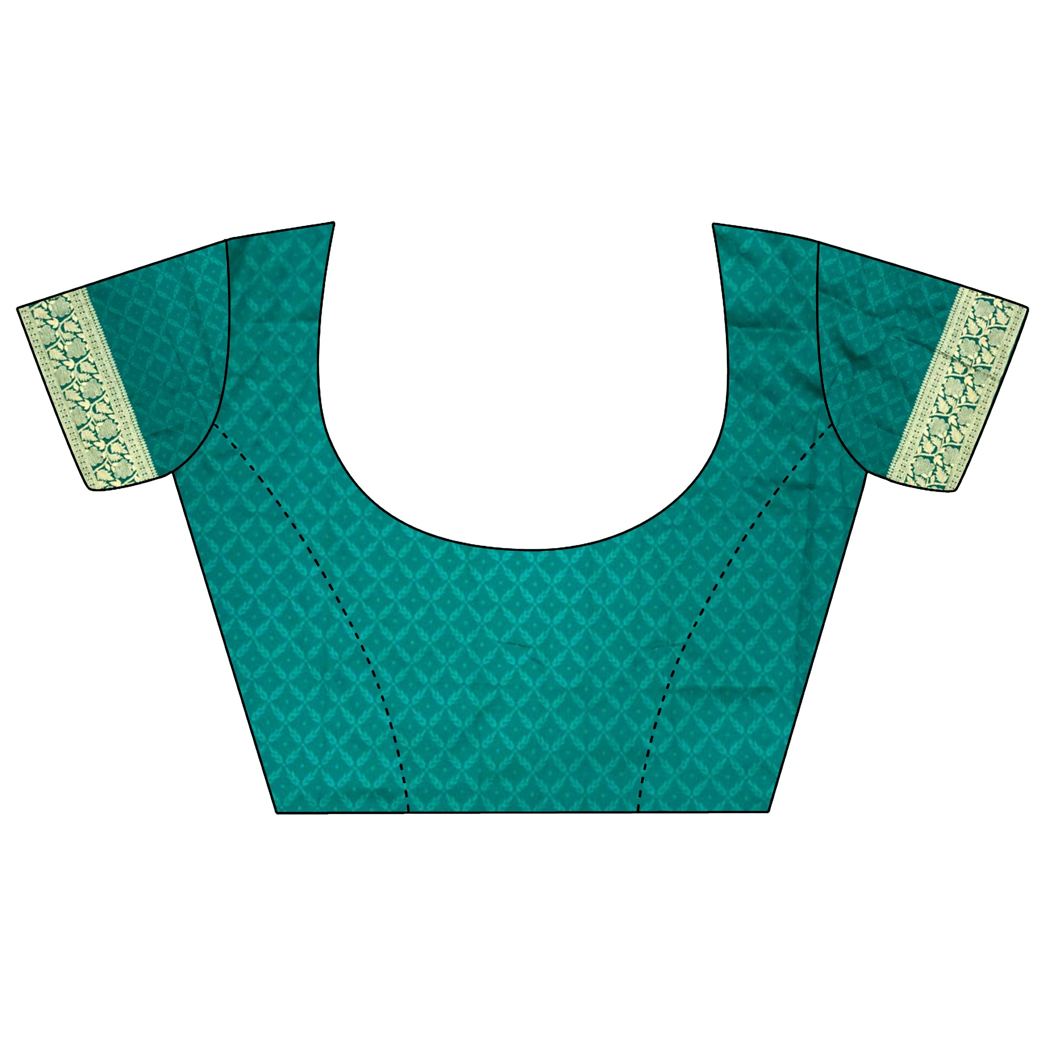 Joban Fashion Teal Blue Woven Zari Motifs Lichi Silk Banarasi Silk Saree