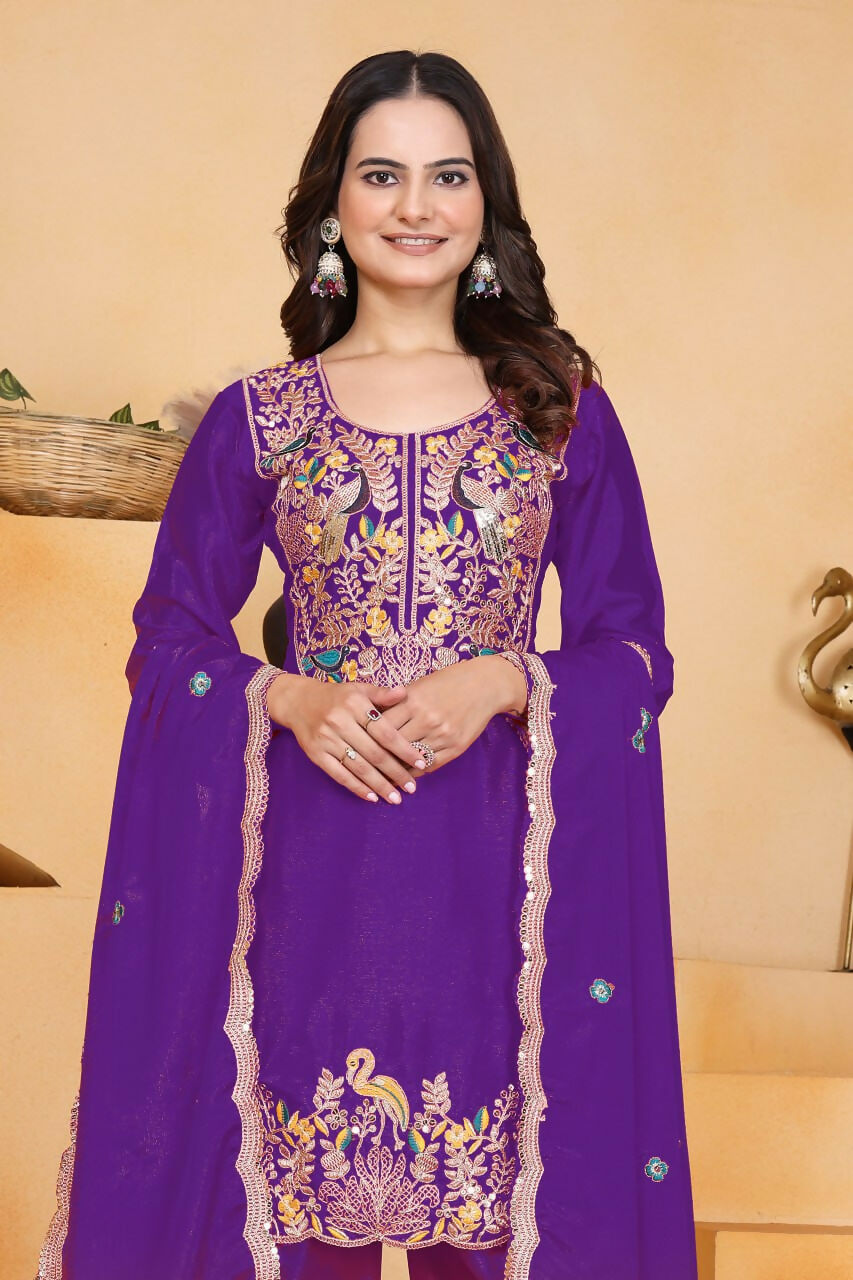 Teeya Creation Purple Color Chinon Silk Party Wear Punjabi Dhoti Suit
