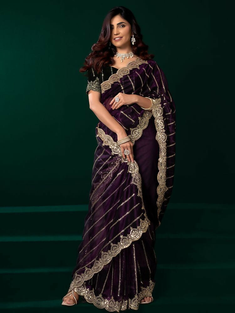Joban Fashion Wine Net Party Wear Sarees