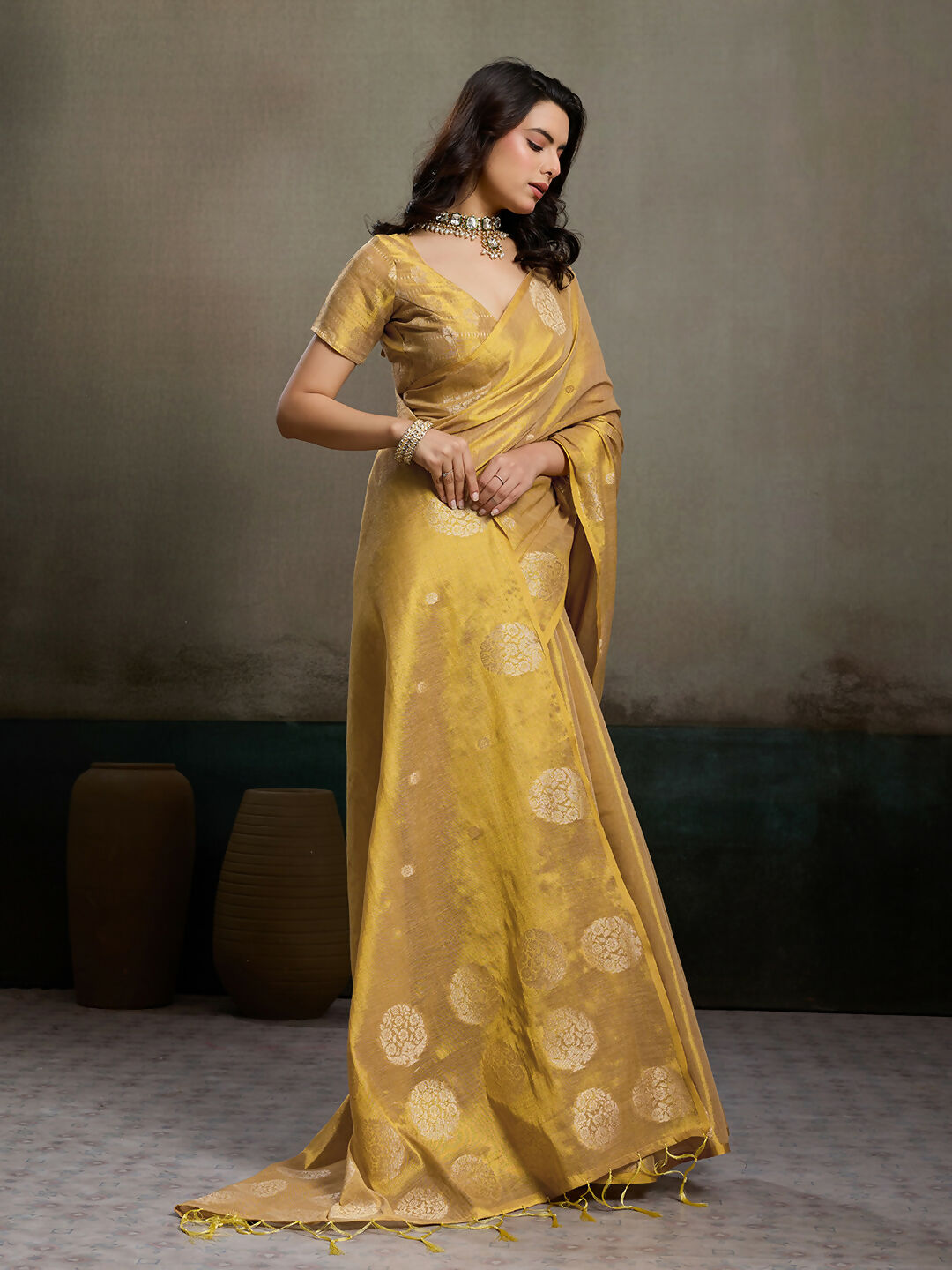 Shree Shyam Fashion Beige Tissue Silk Saree