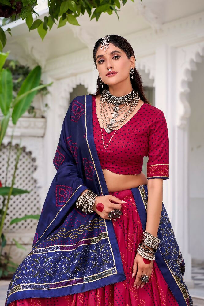Evanik Pink Tassa Silk With Bandhej Print Lehenga Choli