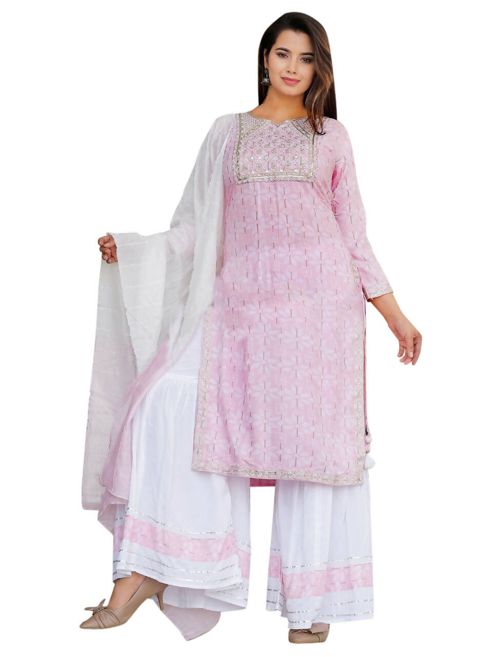 Vamika Embroidery Beautiful Rayon Pink Party Wear/Casual Wear Kurta Set/Suit