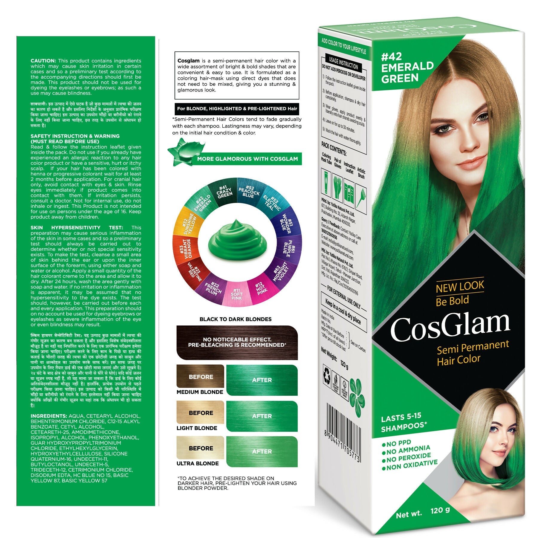 Cosglam Semi Permanent Hair Color for Women & Men (#42 Emerald Green)