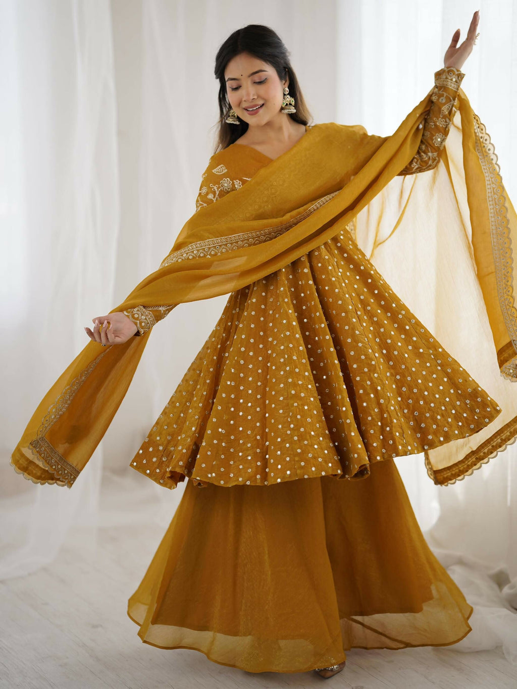 Teeya Creation Women'S New Trendy Embroidery Sequence Work  Yellow Kurta Set