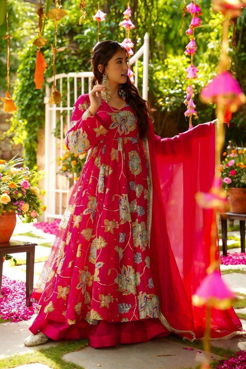 Teeya Creation Rani Color Wedding Wear Heavy Embrodiery Work Plazo Set