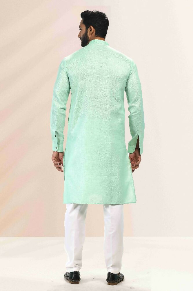 Raivat Ethnic Linen Cotton Pintux Work Kurta Pajama In Pista Green Colour