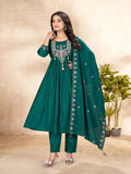 Lehenga Mart Designer Anarkali Suit With Kurta, Pant, Dupatta For Women-Teal