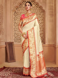 Anaita Off White Silk Saree With Blouse Piece