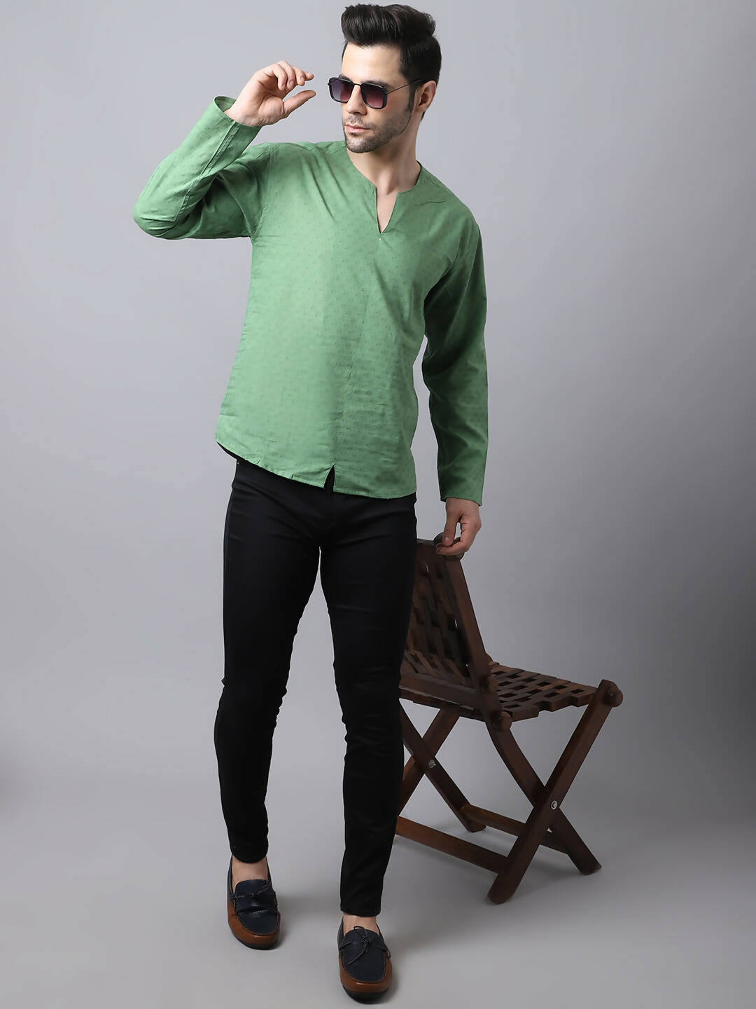 Even Apparels Green Pure Cotton Round Neck Slit Men's Kurta
