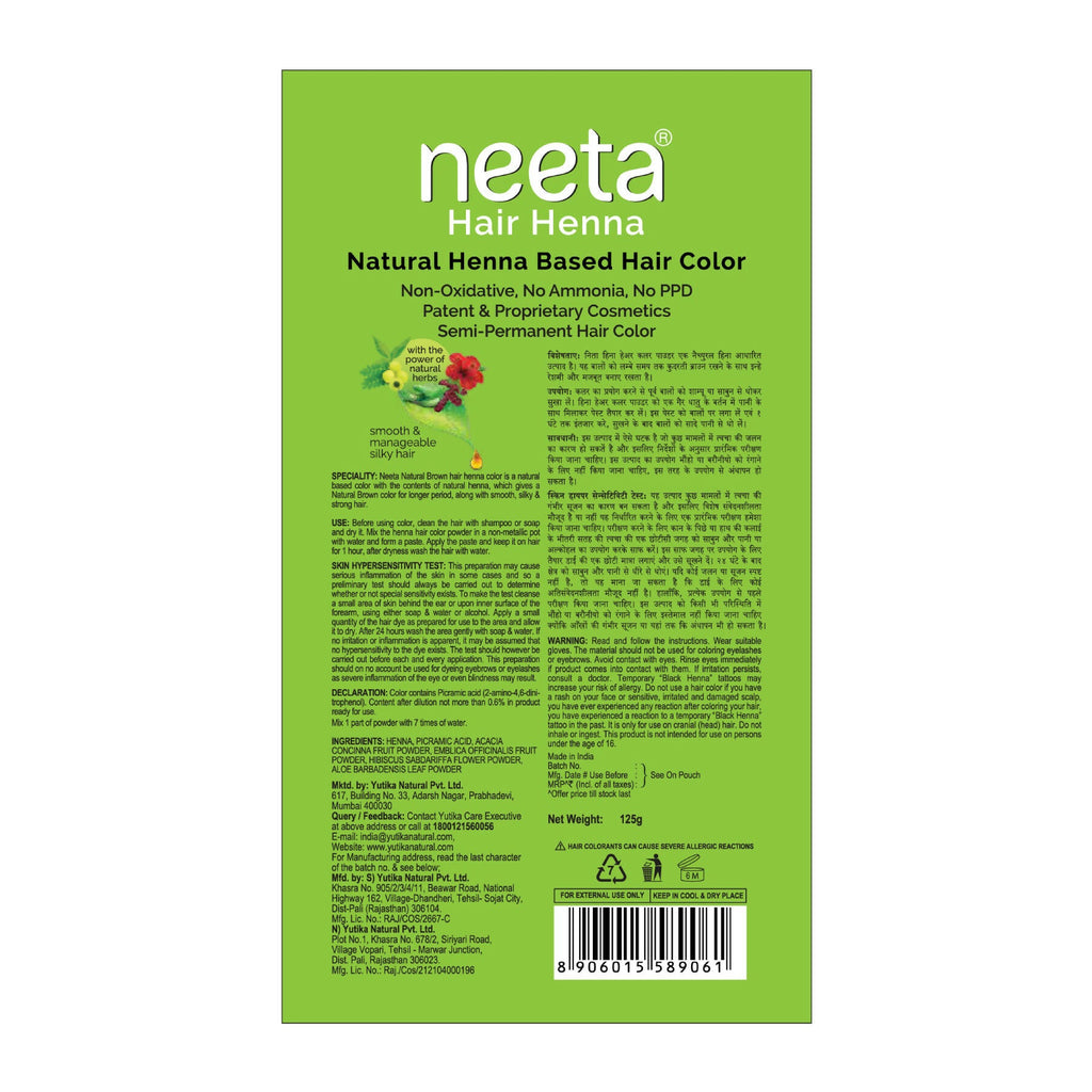 Neeta Henna Powder for Hair- Henna-Based Hair Color-Natural Brown