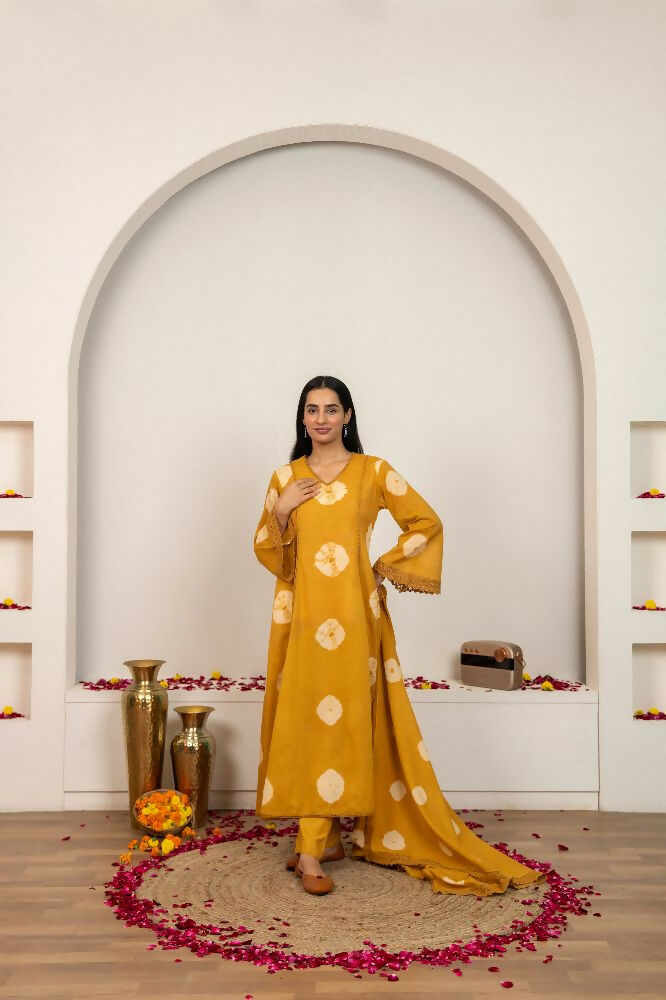 Joban Fashion Mustard Yellow Tie & Dye Cotton Suit Set