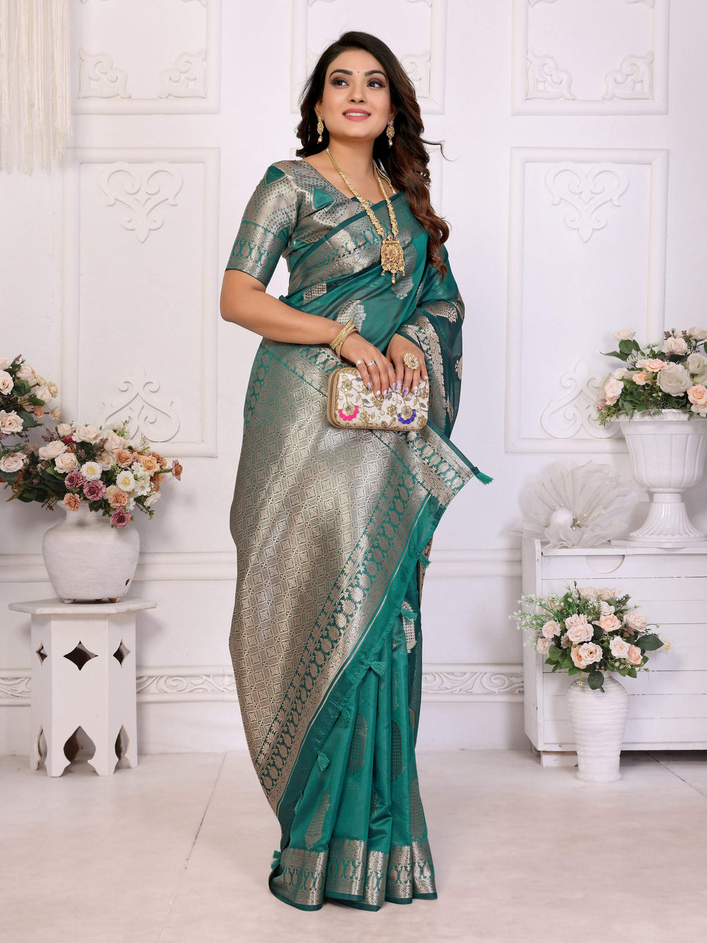 Aastha Fashion Light Green Soft Organza Silk Weaving Saree