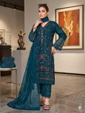 Teeya Creation Womens New Net With Heavy Embroiedery With Sequence Work Teal Kurta Set