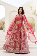 Lehenga Mart Net Lehenga With Cording Embroidery Work-Pink