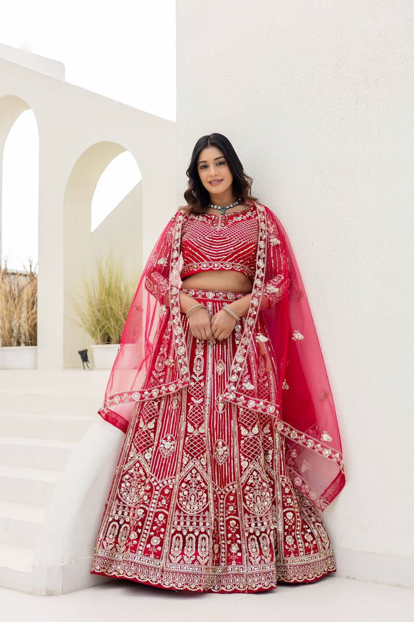 Lehenga Mart Net Lehenga With Cording Embroidery Work-Pink