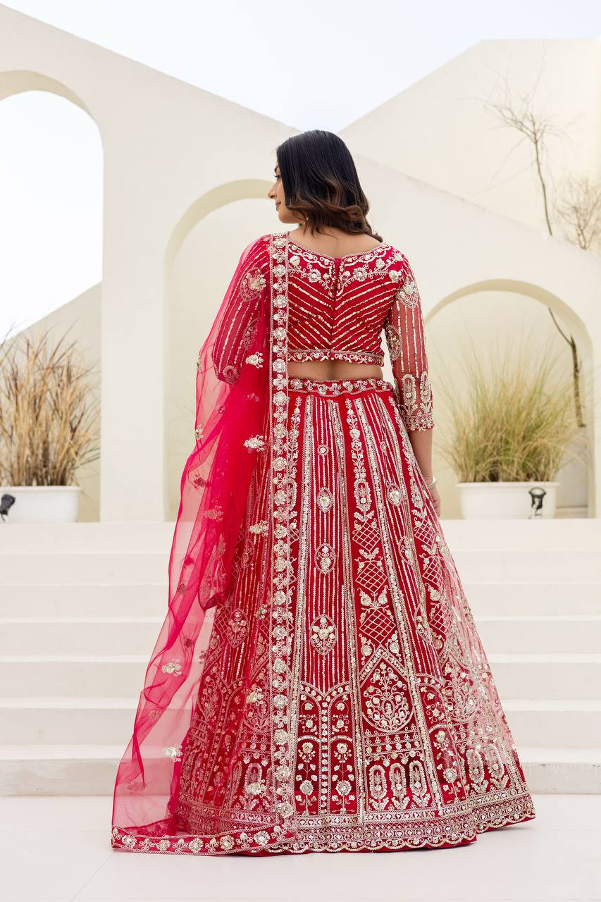 Lehenga Mart Net Lehenga With Cording Embroidery Work-Pink