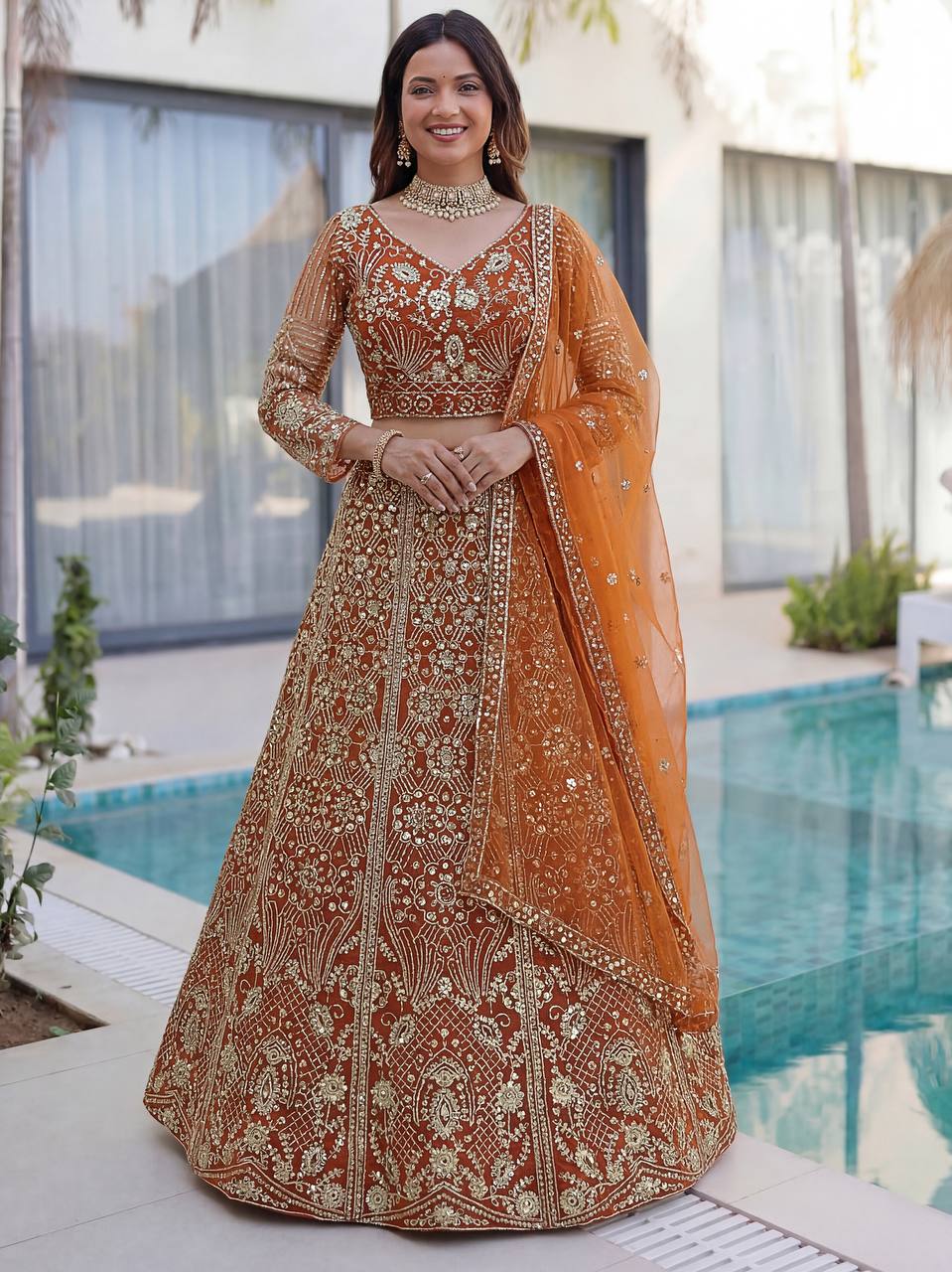 Lehenga Mart Designer Wedding Wear Lehenga Choli-Orange