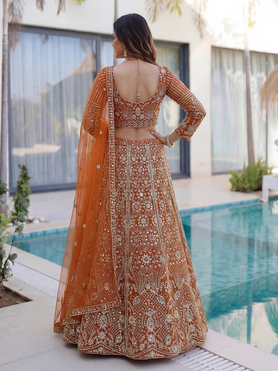 Lehenga Mart Designer Wedding Wear Lehenga Choli-Orange