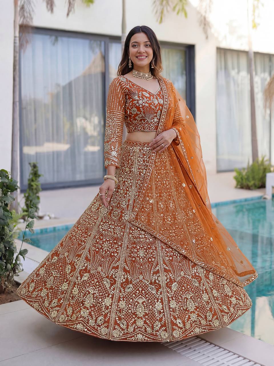 Lehenga Mart Designer Wedding Wear Lehenga Choli-Orange