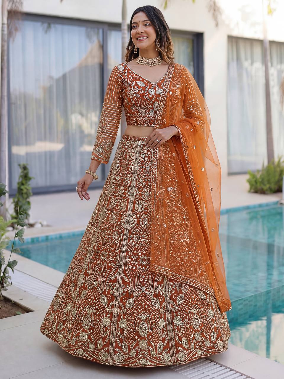 Lehenga Mart Designer Wedding Wear Lehenga Choli-Orange