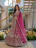 Lehenga Mart Net Lehenga With Cording Embroidery Work-Pink