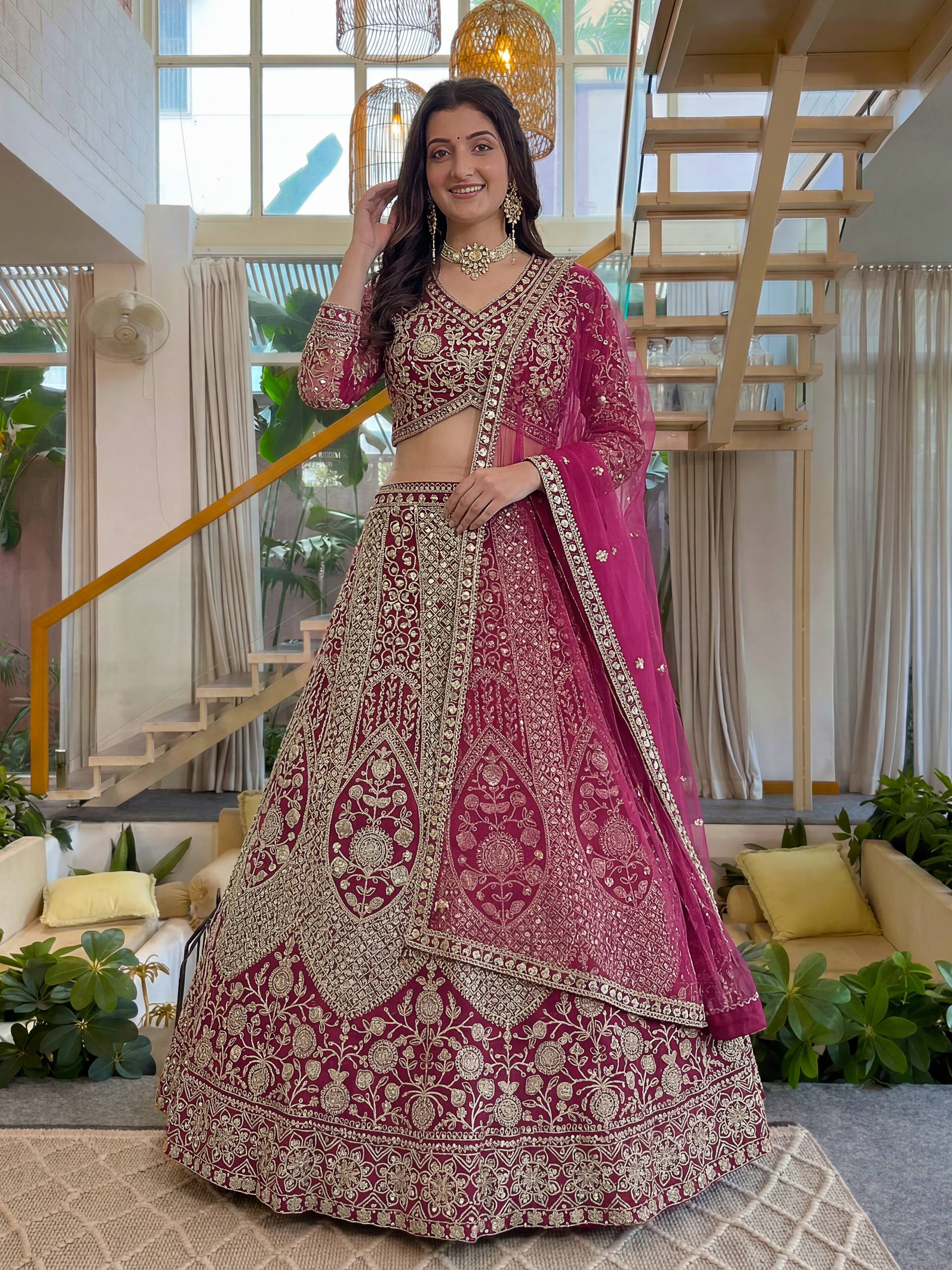 Lehenga Mart Net Lehenga With Cording Embroidery Work-Pink