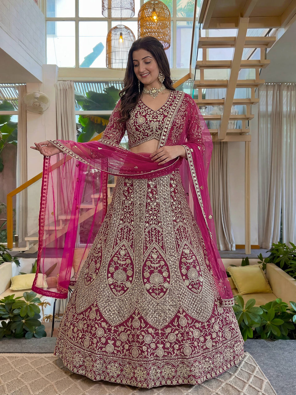 Lehenga Mart Net Lehenga With Cording Embroidery Work-Pink