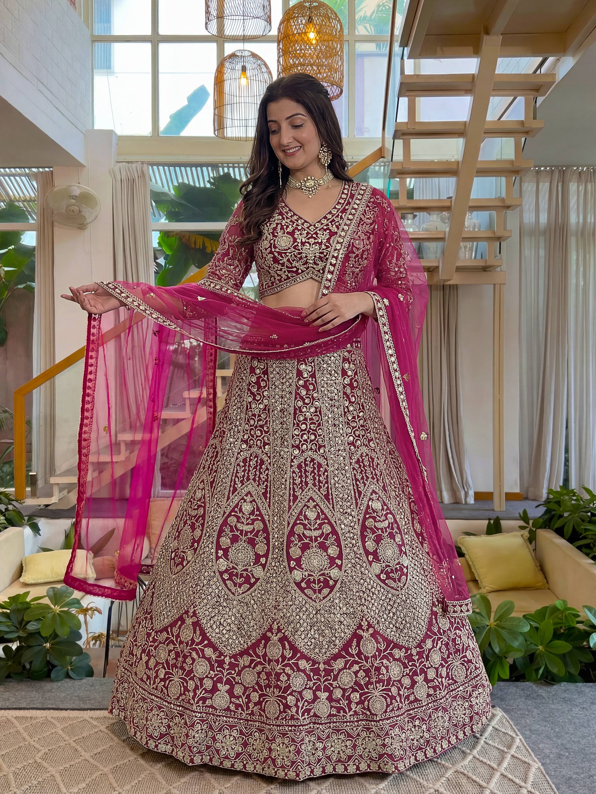 Lehenga Mart Net Lehenga With Cording Embroidery Work-Pink