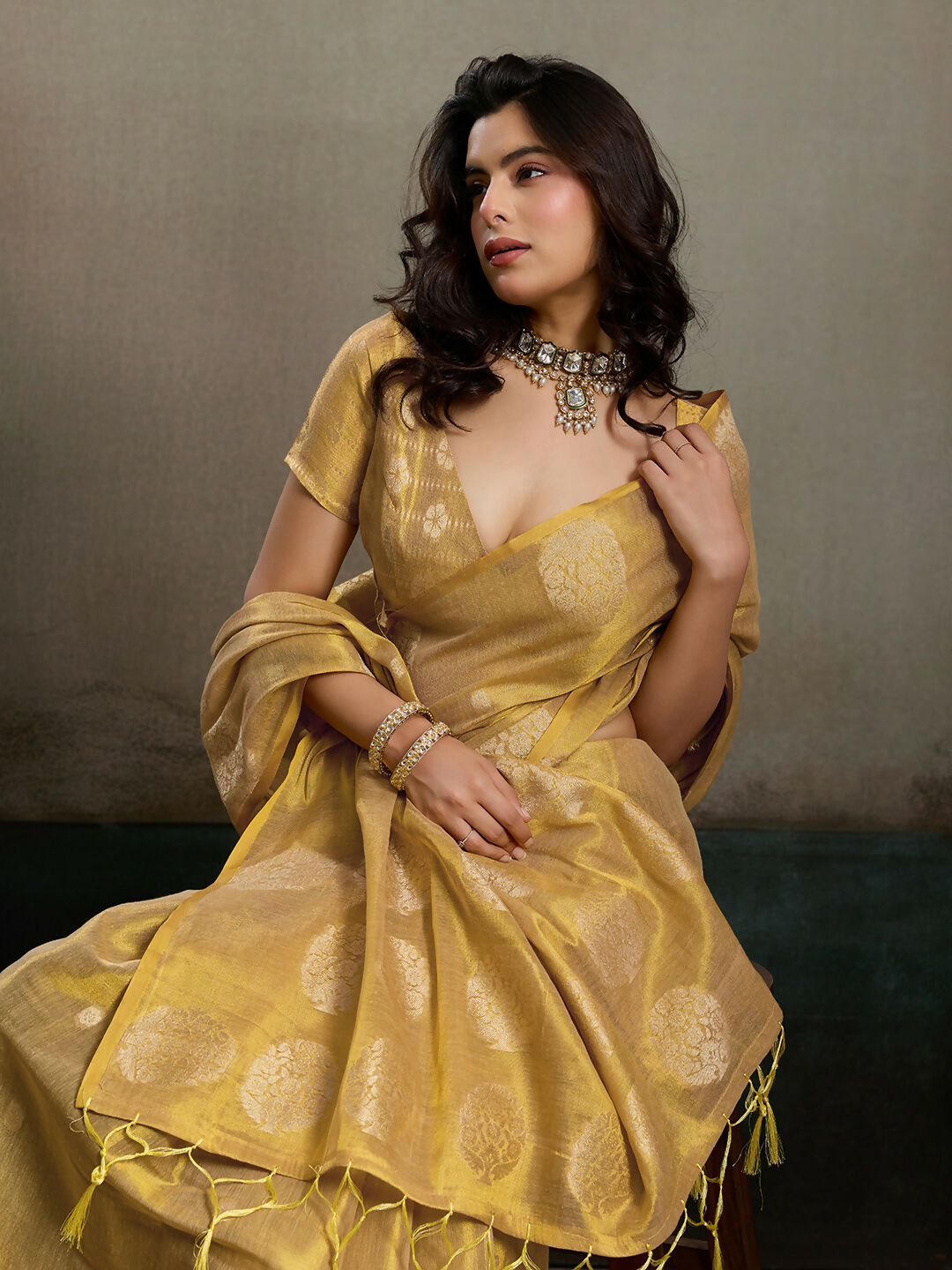 Shree Shyam Fashion Beige Tissue Silk Saree