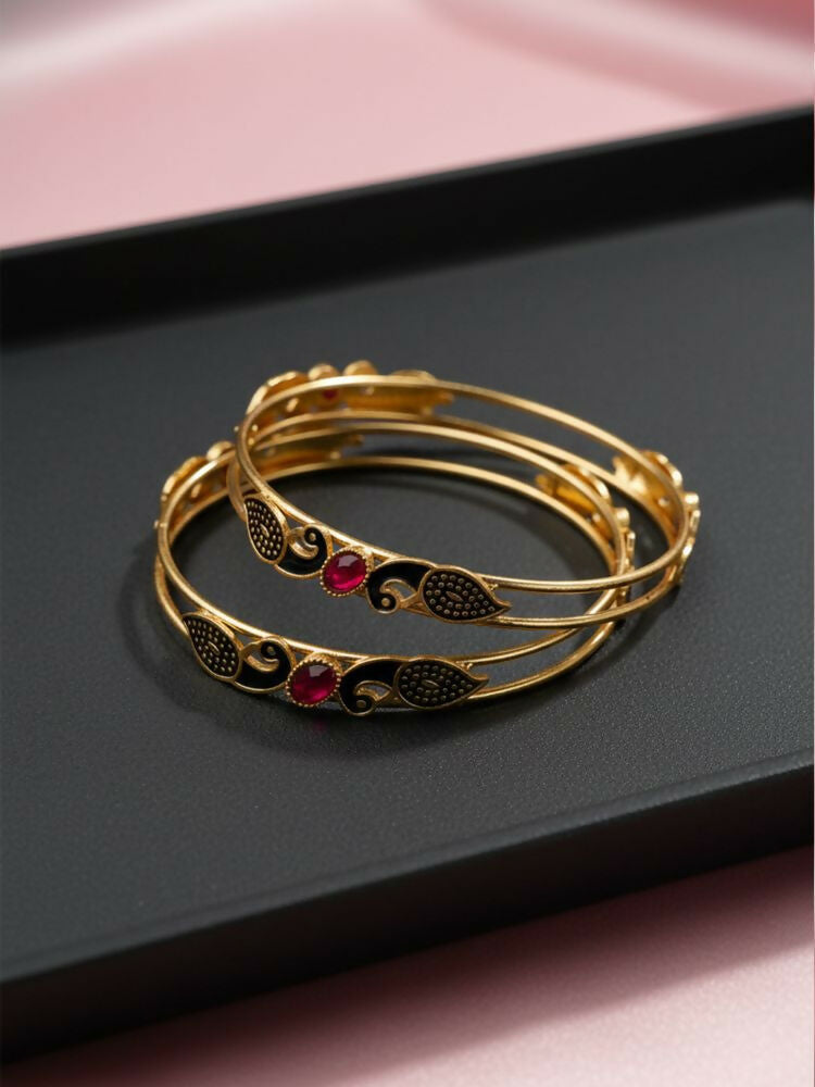 NVR Women Set of 2 Gold Plated Handcrafted Kada Bangle