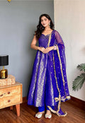 Lehenga Mart Designer Anarkali Suit With Kurta Bottom Dupatta For Women-Blue