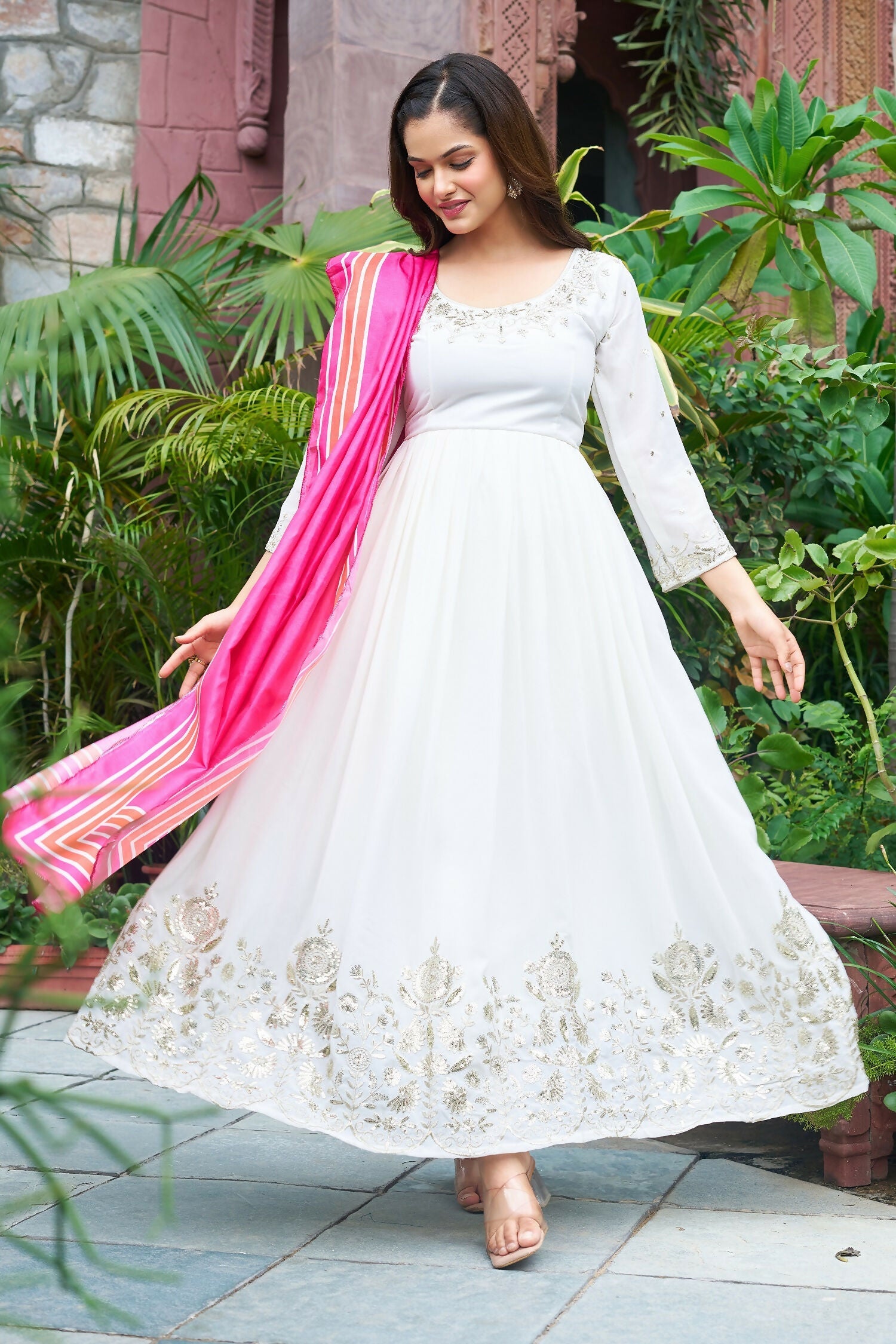 Joban Fashion White Kurta Set Georgette Embroidery Sequence Work