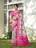 Shree Shyam Fashion Cream With Pink Silk Blend Saree