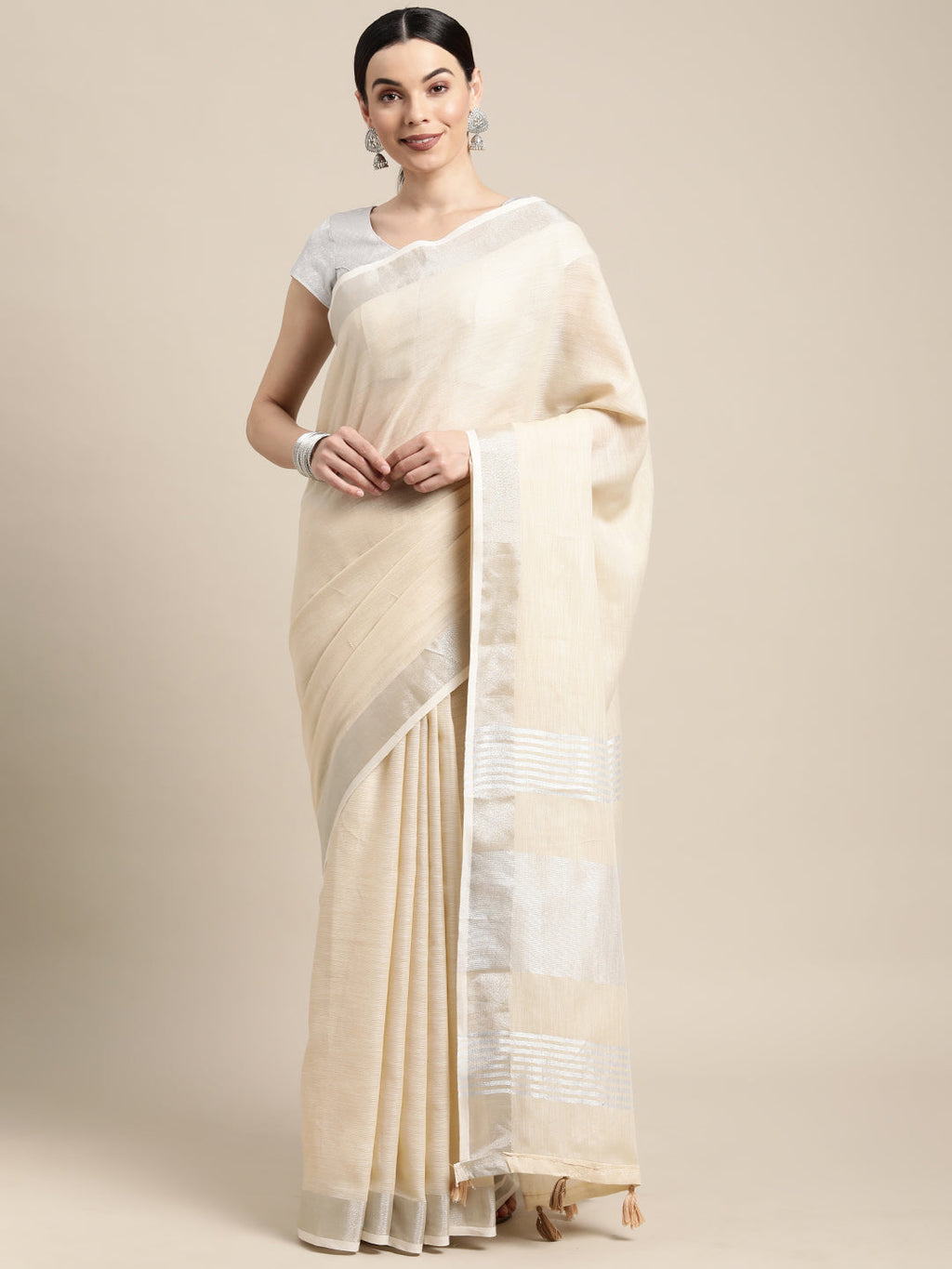 Anaita Off White Linen Saree With Blouse