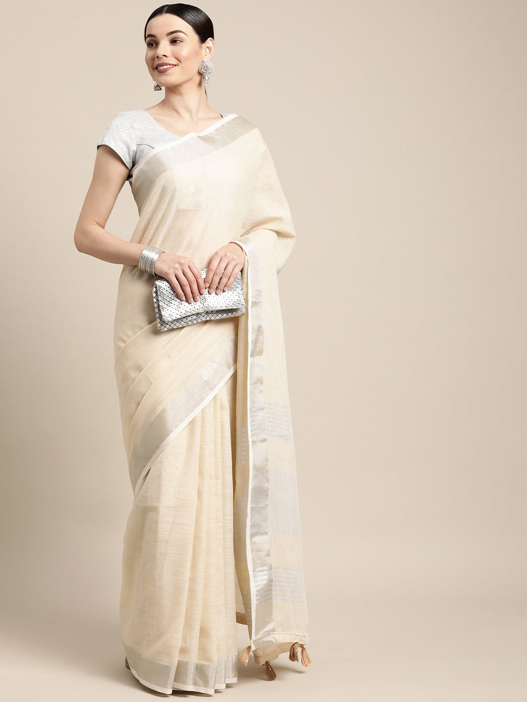 Anaita Off White Linen Saree With Blouse