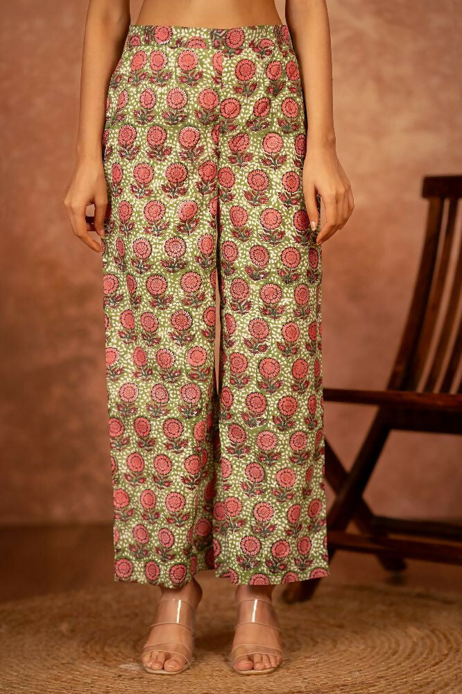 Joban Fashion Green Hand Block Printed Cotton Suit Set