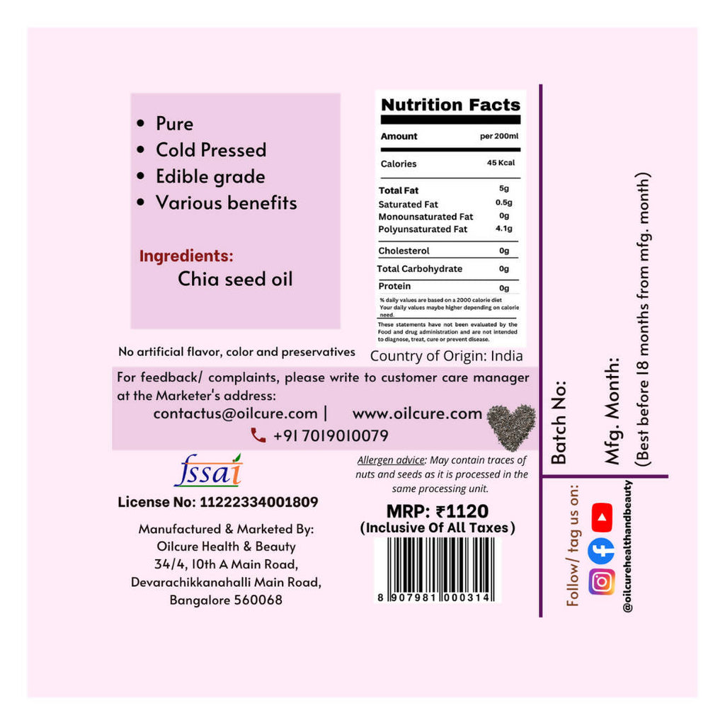 Oilcure Chia Seed Oil Cold Pressed