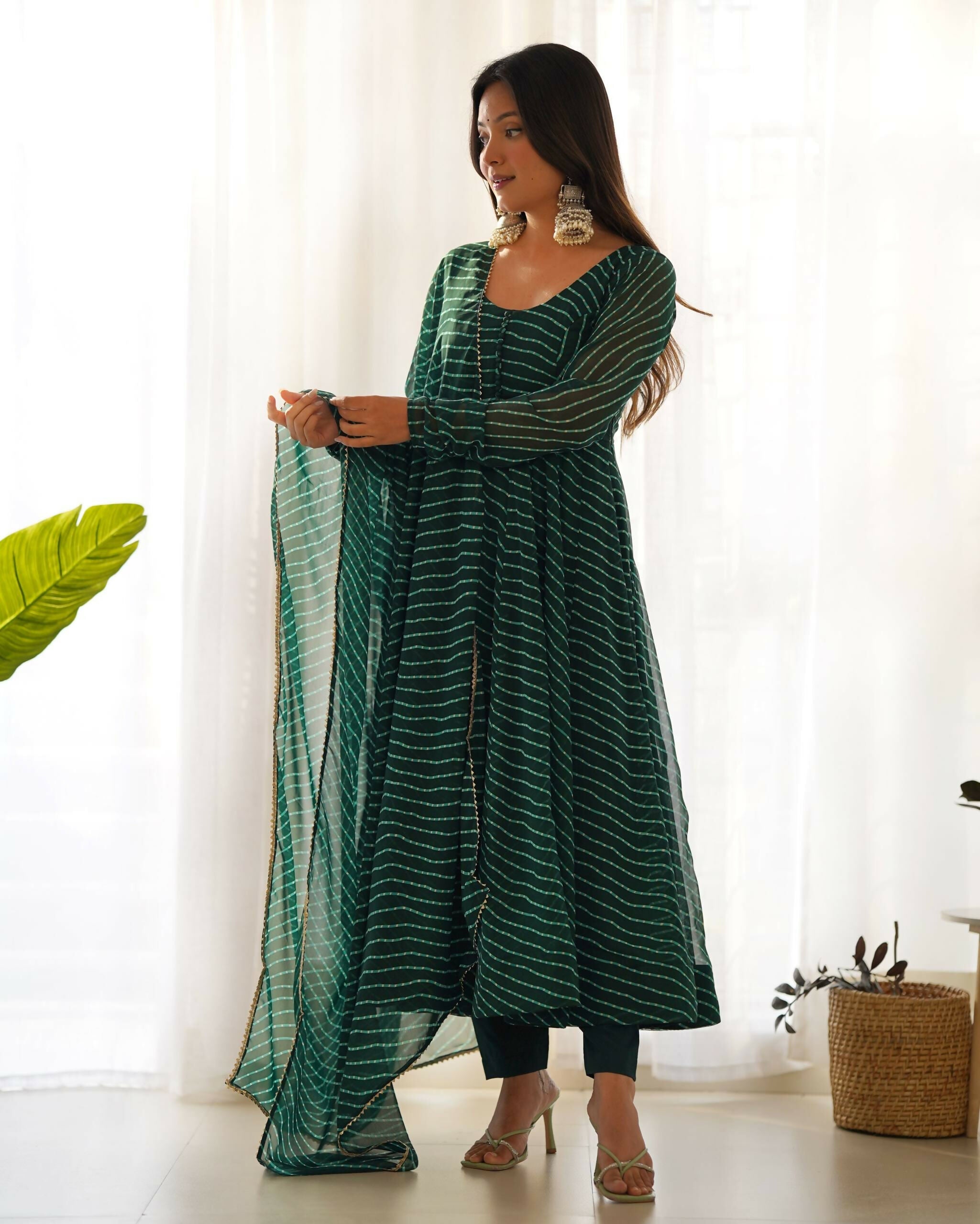 Lehenga Mart Designer Anarkali Suit With Kurta, Pant, Dupatta For Women-Bottle Green