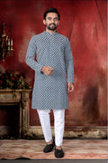 Neera Trendz Blue Cotton Thread Embroidery Men's Kurta Pajama