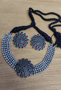 Mominos Fashion Johar Kamal Oxidised Silver-Plated Brass Finish Kundan Choker For Women (Multi)