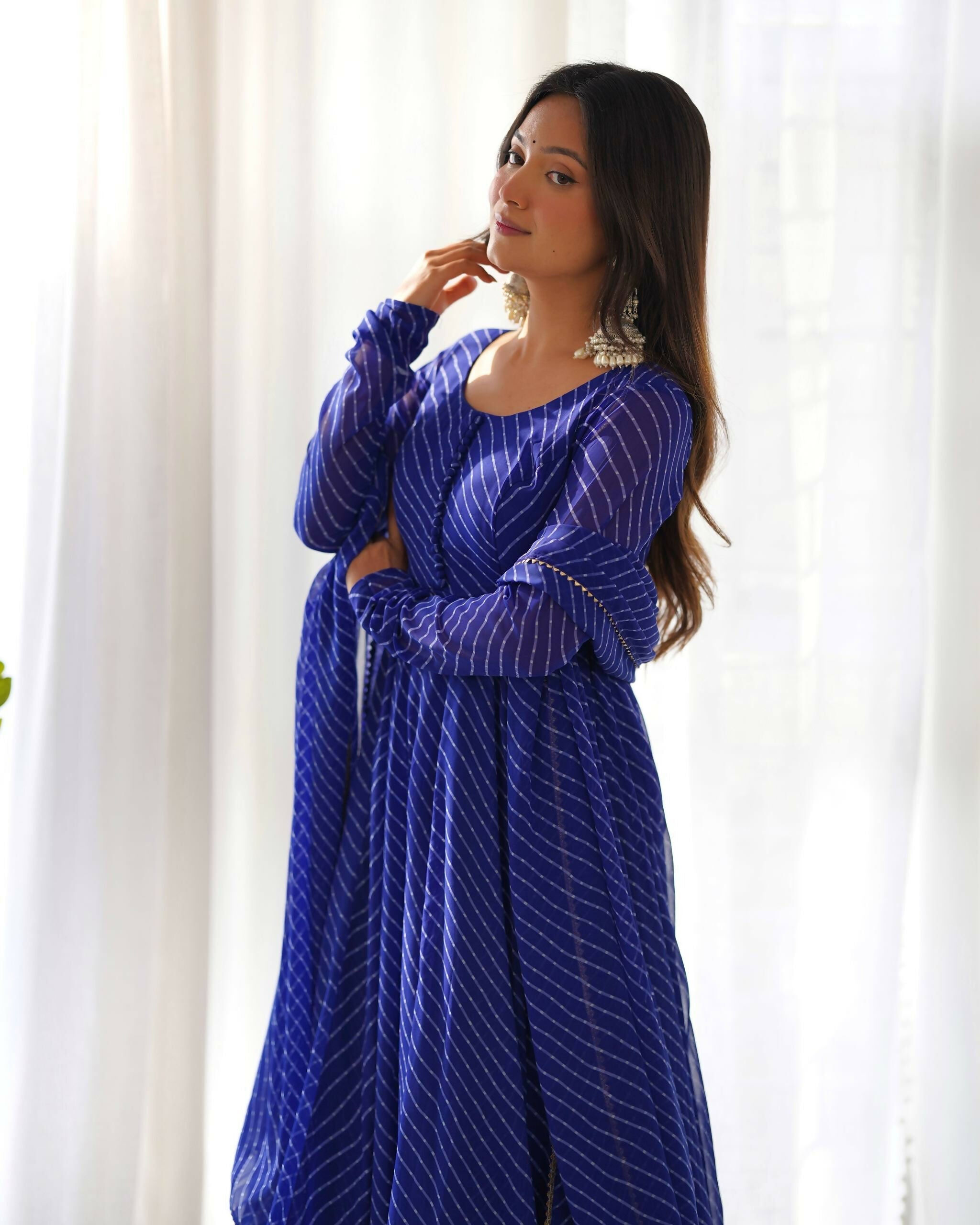 Lehenga Mart Designer Anarkali Suit With Kurta, Pant, Dupatta For Women-Royal Blue