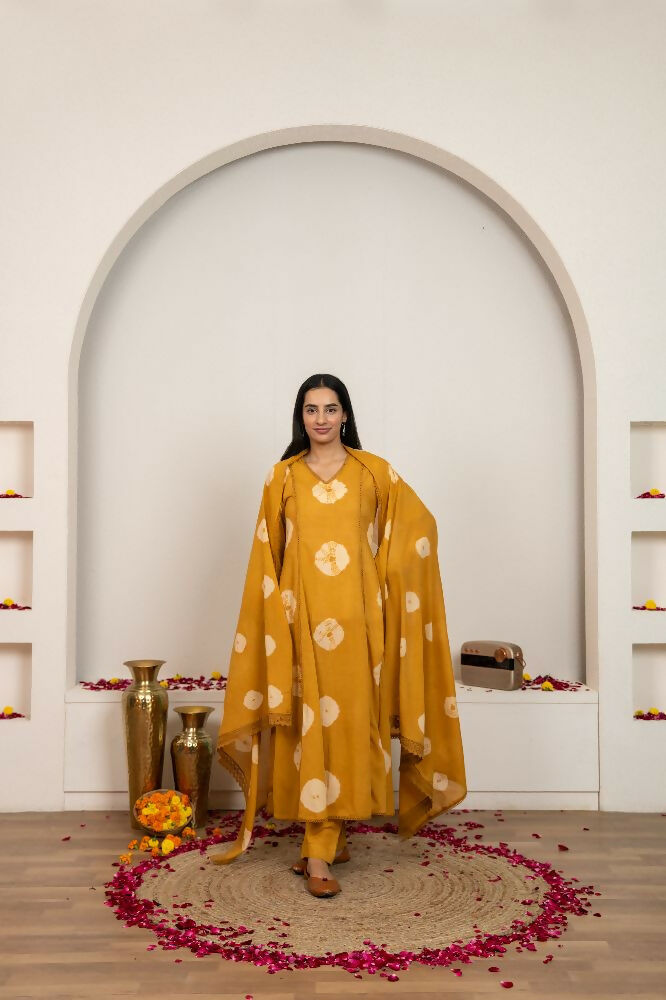Joban Fashion Mustard Yellow Tie & Dye Cotton Suit Set