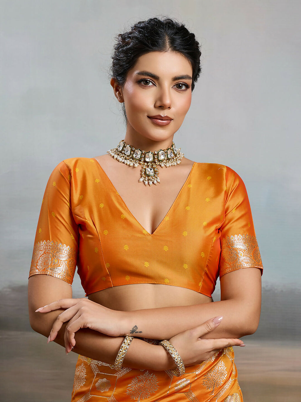 Shree Shyam Fashion Orange Silk Blend Saree