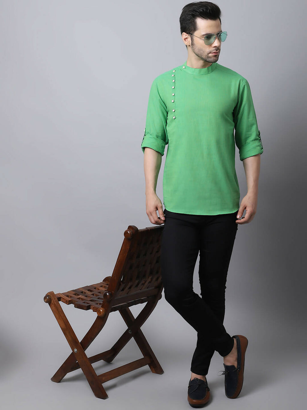 Even Apparels Green Pure Cotton Men's Kurta With Side Placket