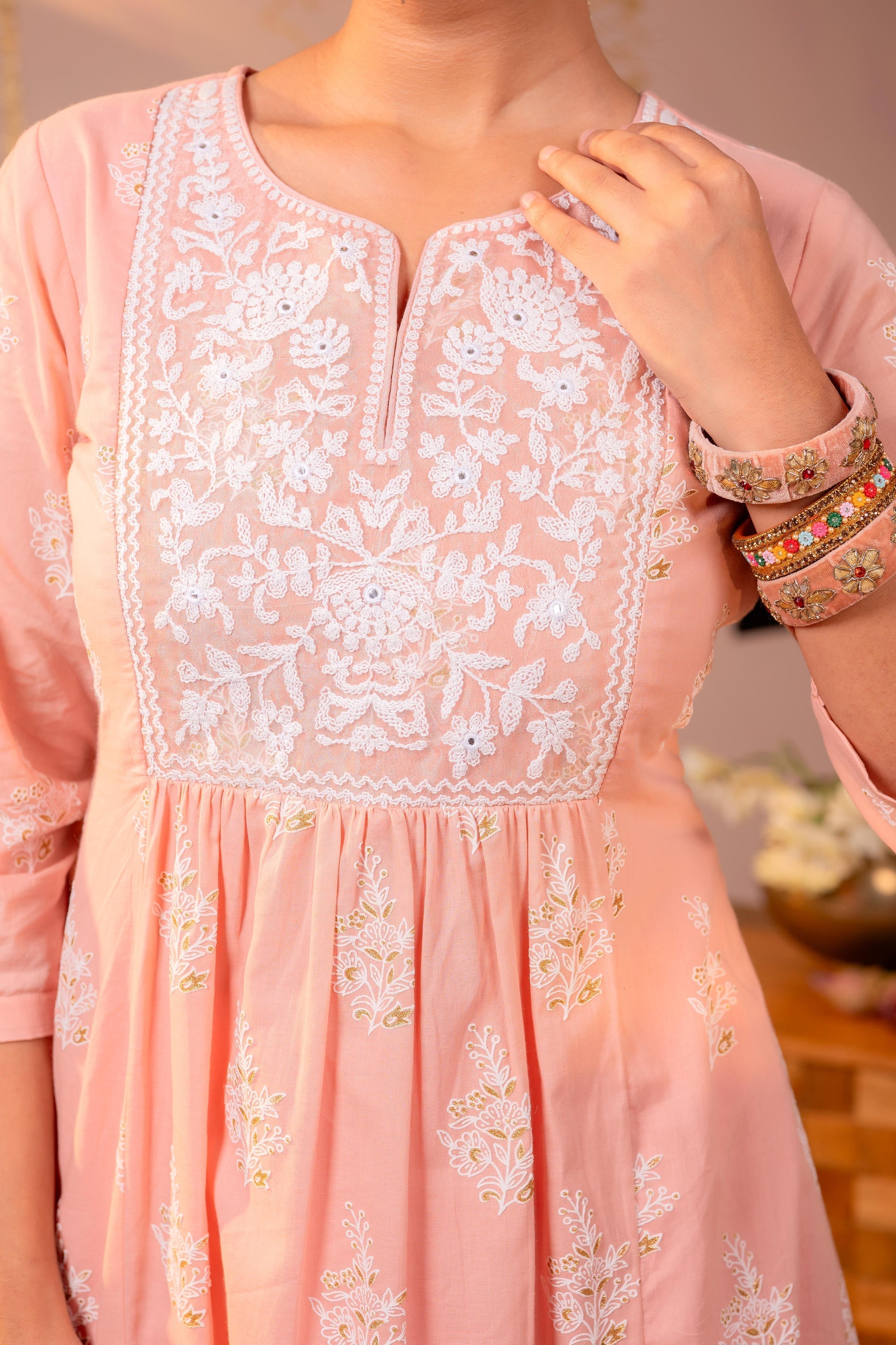 Juniper Gulnaar Peach Embroidered Kurta