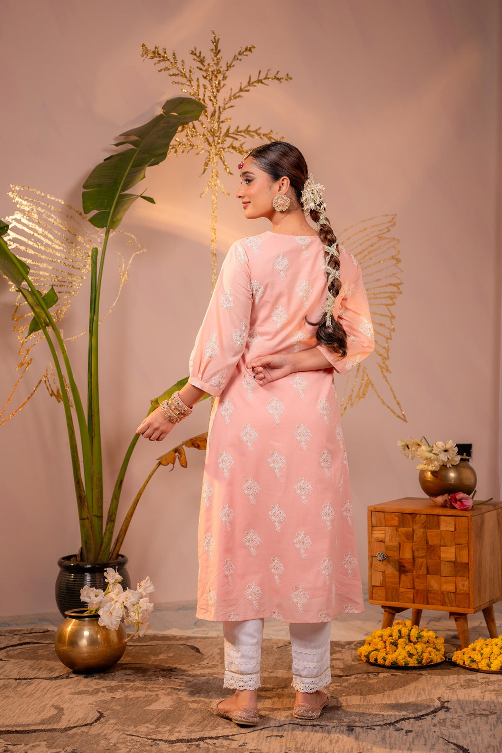 Juniper Gulnaar Peach Embroidered Kurta