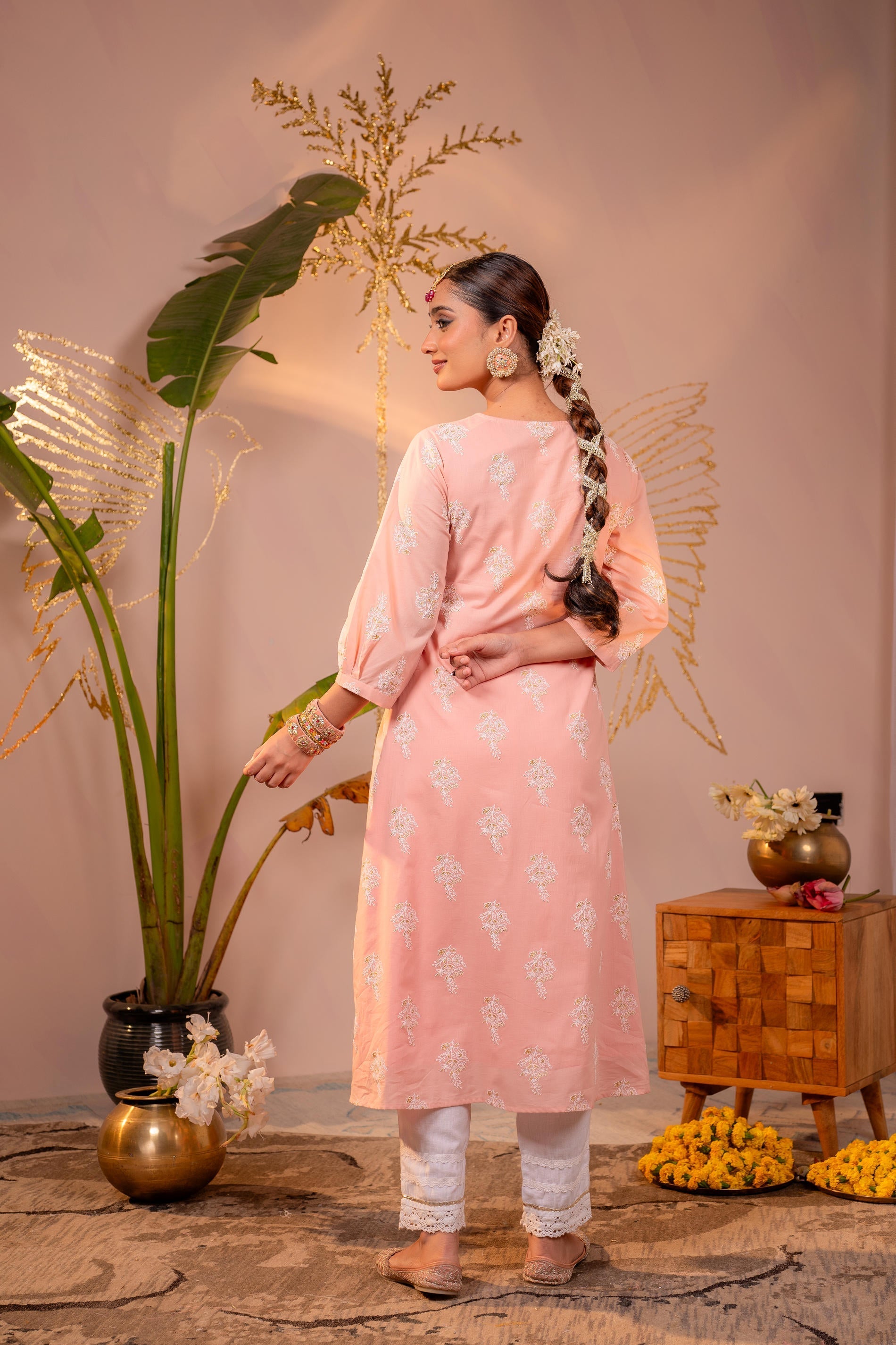 Juniper Gulnaar Peach Embroidered Kurta